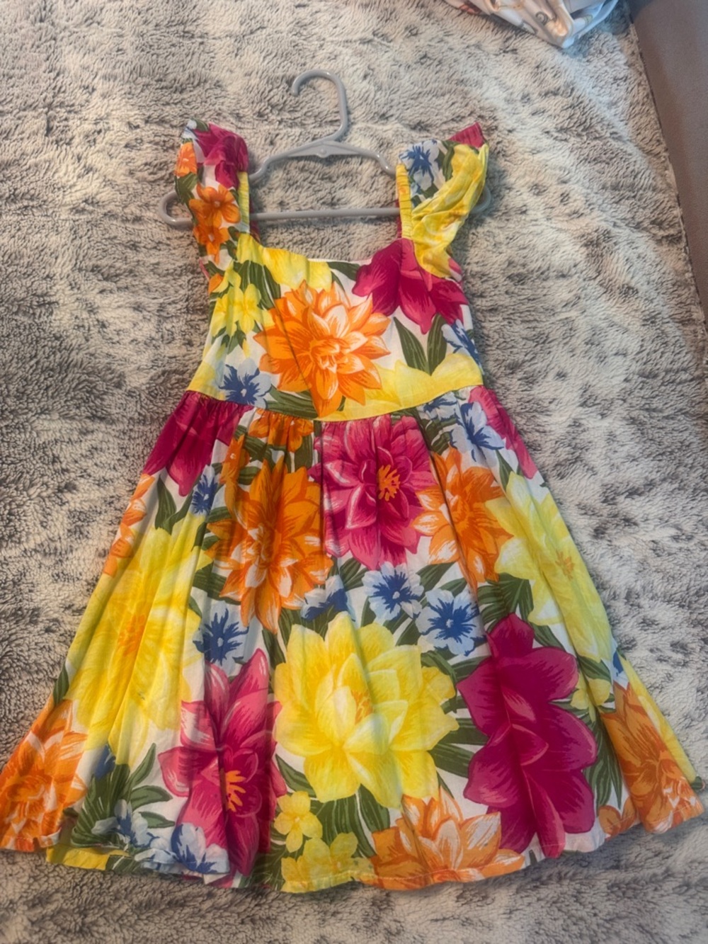 Janie and Jack Girls Floral Ruffle-Sleeve Dress - Yellow & Pink